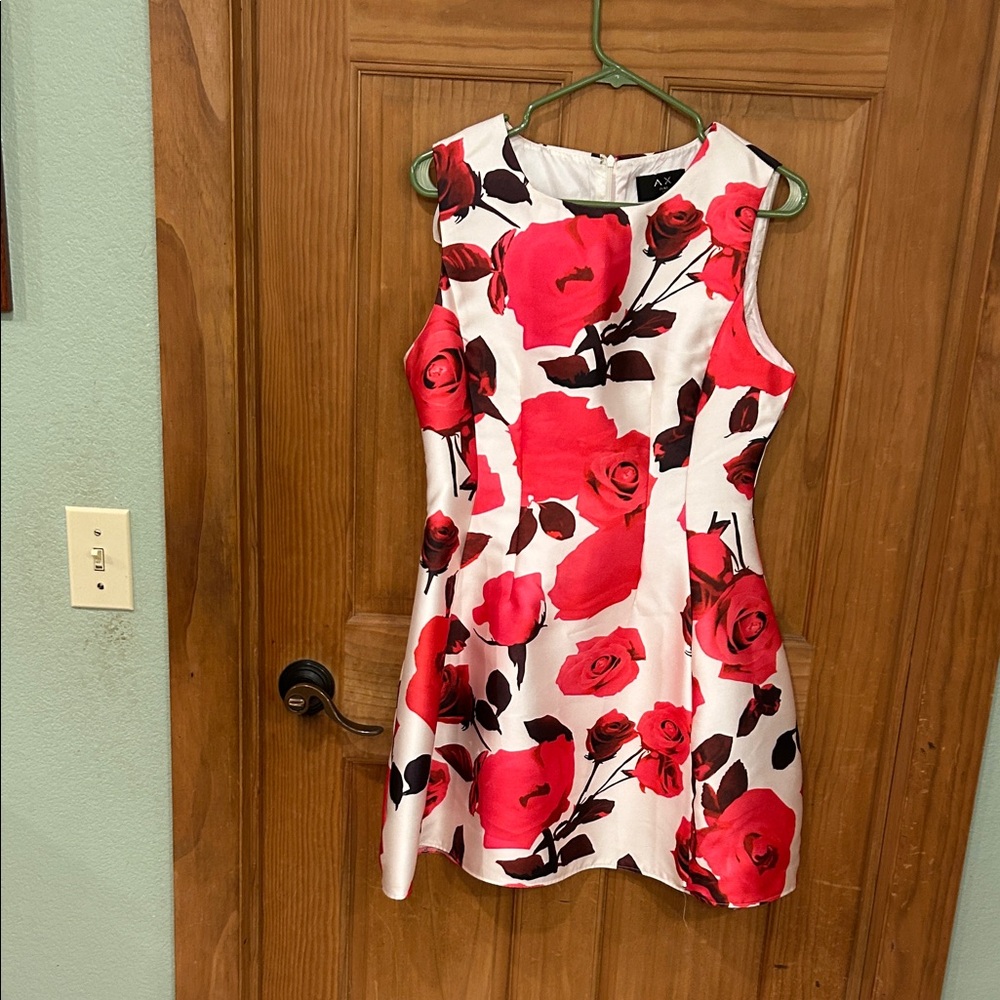 AX Paris White Mini Dress with Red Rose Print